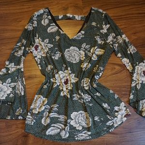 Sara Michelle Flare Sleeve BoHo Floral Blouse